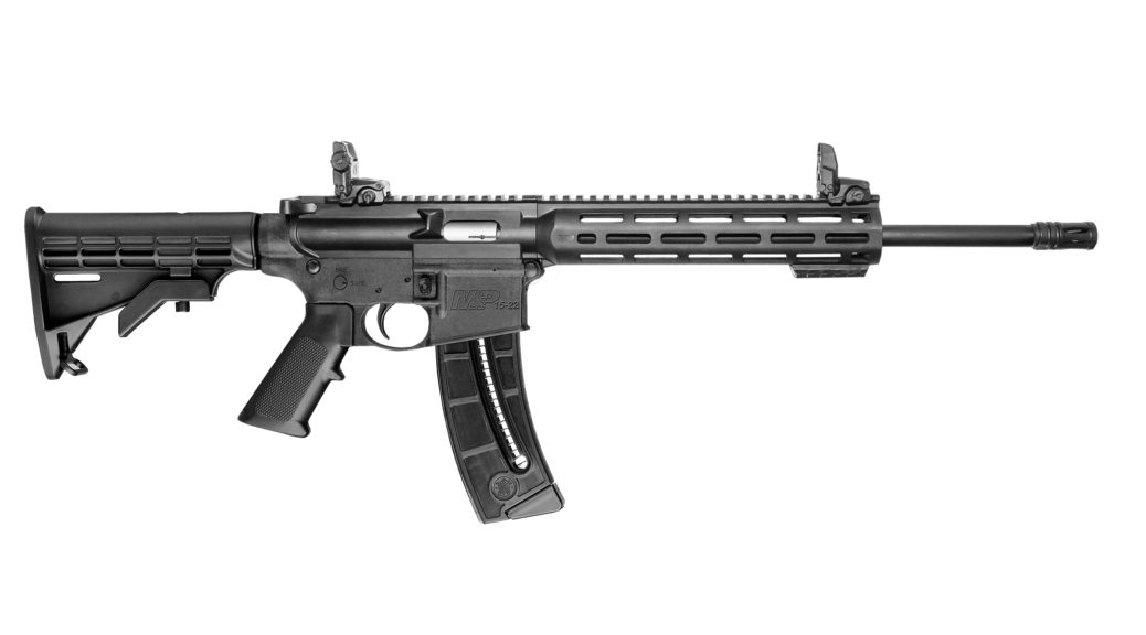 An image of the right side of a Smith & Wesson M&P 15-22 Sport Rifle on a white background.